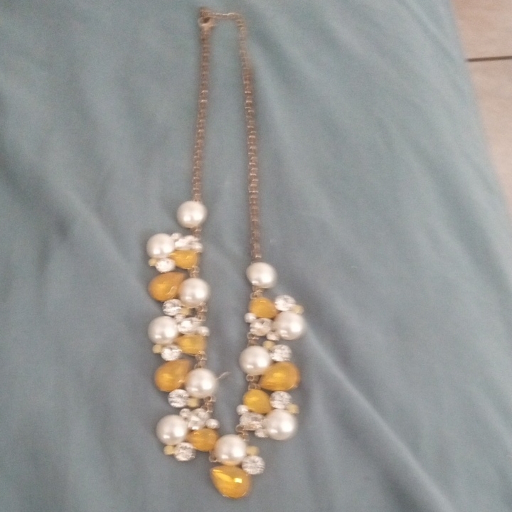 Elegant Pearl and Yellow Bead Necklace